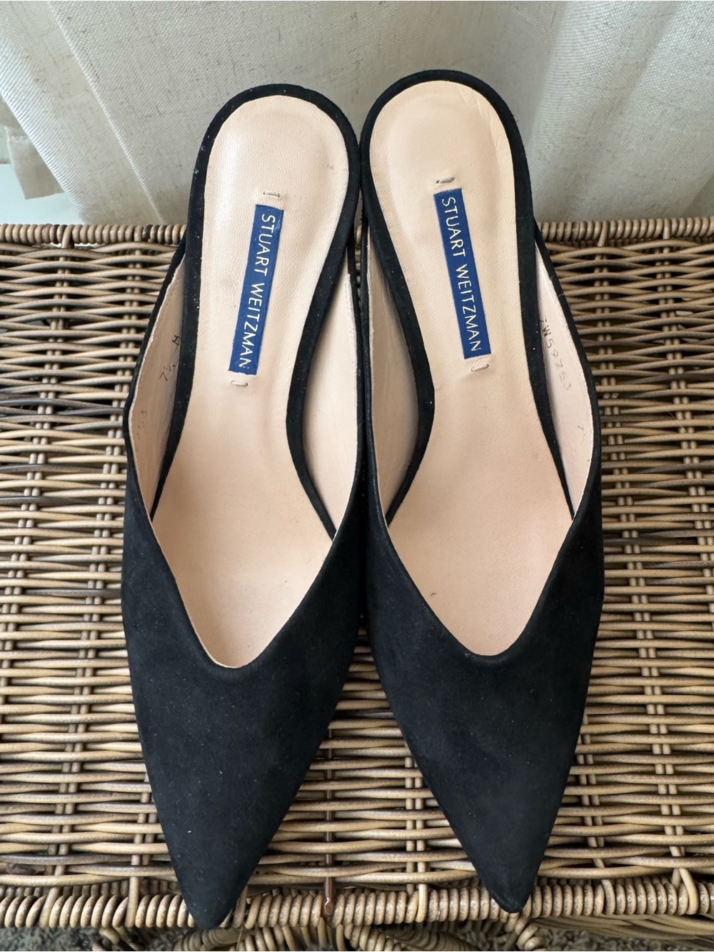 Stuart Weitzman Black Suede Pointed Slip-On Mules